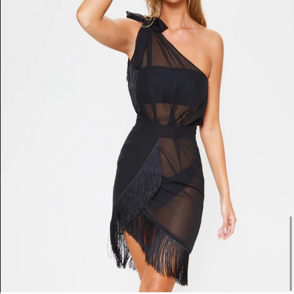 Black Asymmetric Fringe Beach Dress - Picture 8 of 13